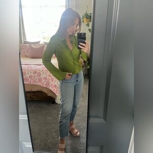 RO&DE Women’s Green Plisse Button-Down | Size XS